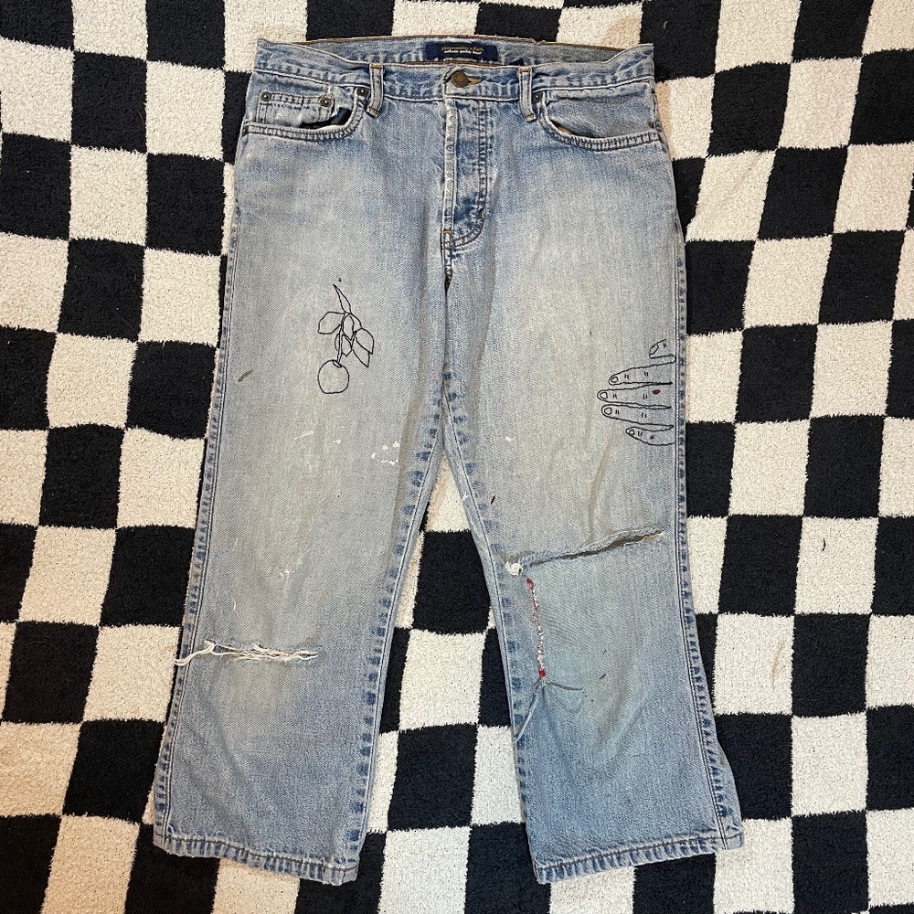 vintage abercrombie & fitch y2k made in usa jeans custom emboridred size 6